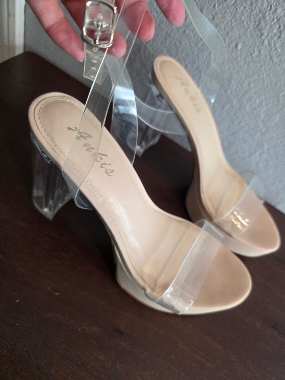 Aukis Size 8 Clear Strap Nude Sandals for Women